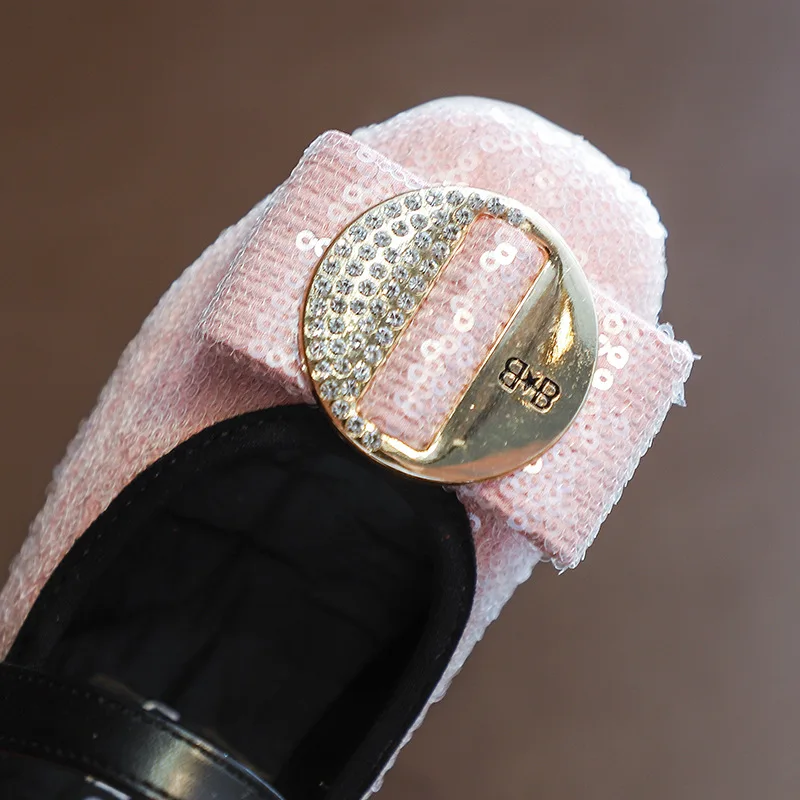 Школьная обувь принцессы для девочек осень 2019 с бантом Розовая подтяжками