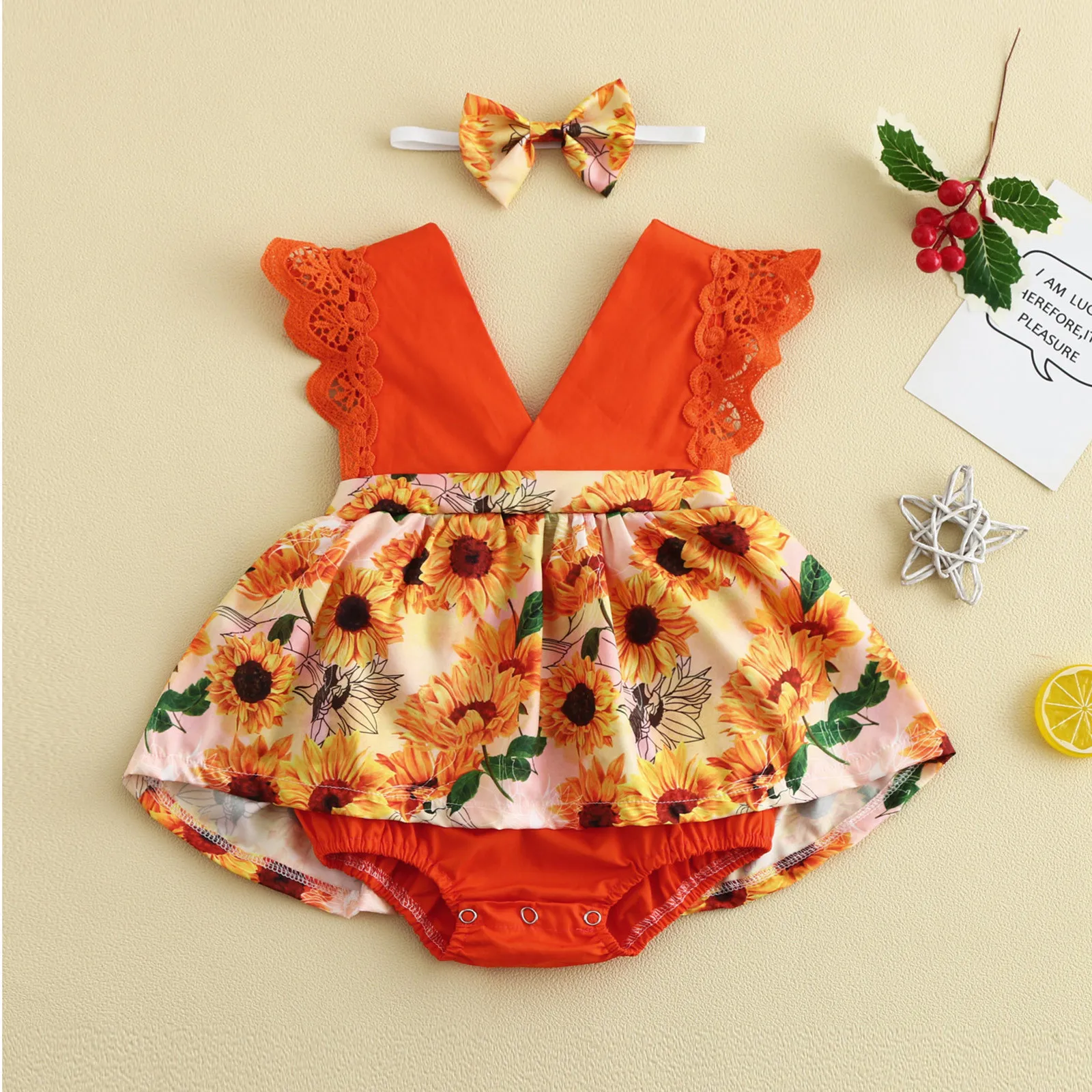 

Infant Clothing For Baby Girls Clothes Set Solid Color Jumpsuit Ruffled Bodysuit + Infant Headband 3Pcs Outfit Childern Clothes