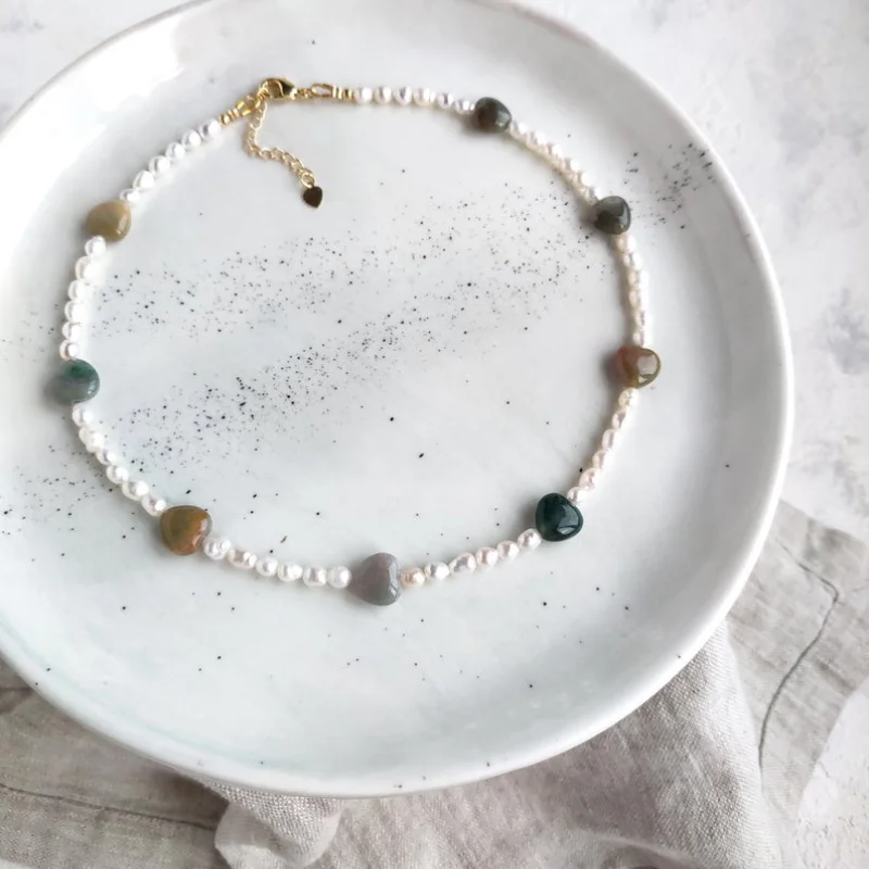 

Ожерелье-чокер из натурального жемчуга в форме сердца, зеленая яшма, ожерелье из бисера, богемный чокер, ювелирные изделия для женщин, подар...