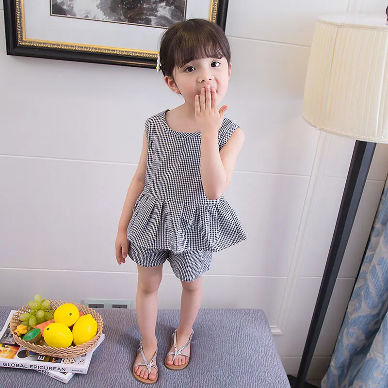 Комплекты детской одежды для девочек Новая летняя футболка без рукавов + шорты в