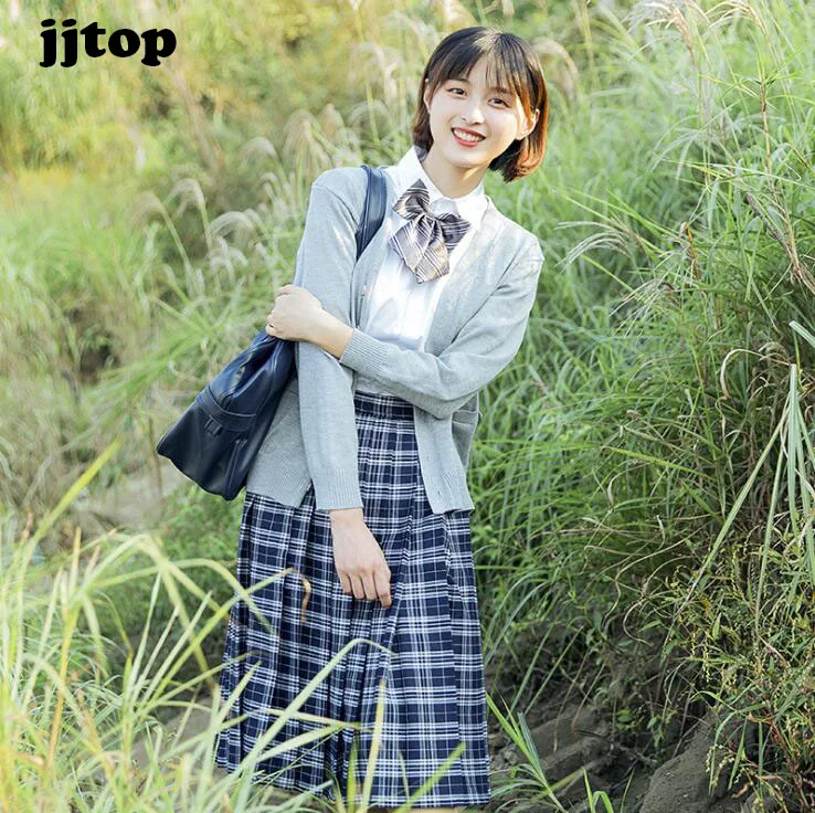 Jk японская Униформа размера плюс клетчатое Плиссированное длинное платье