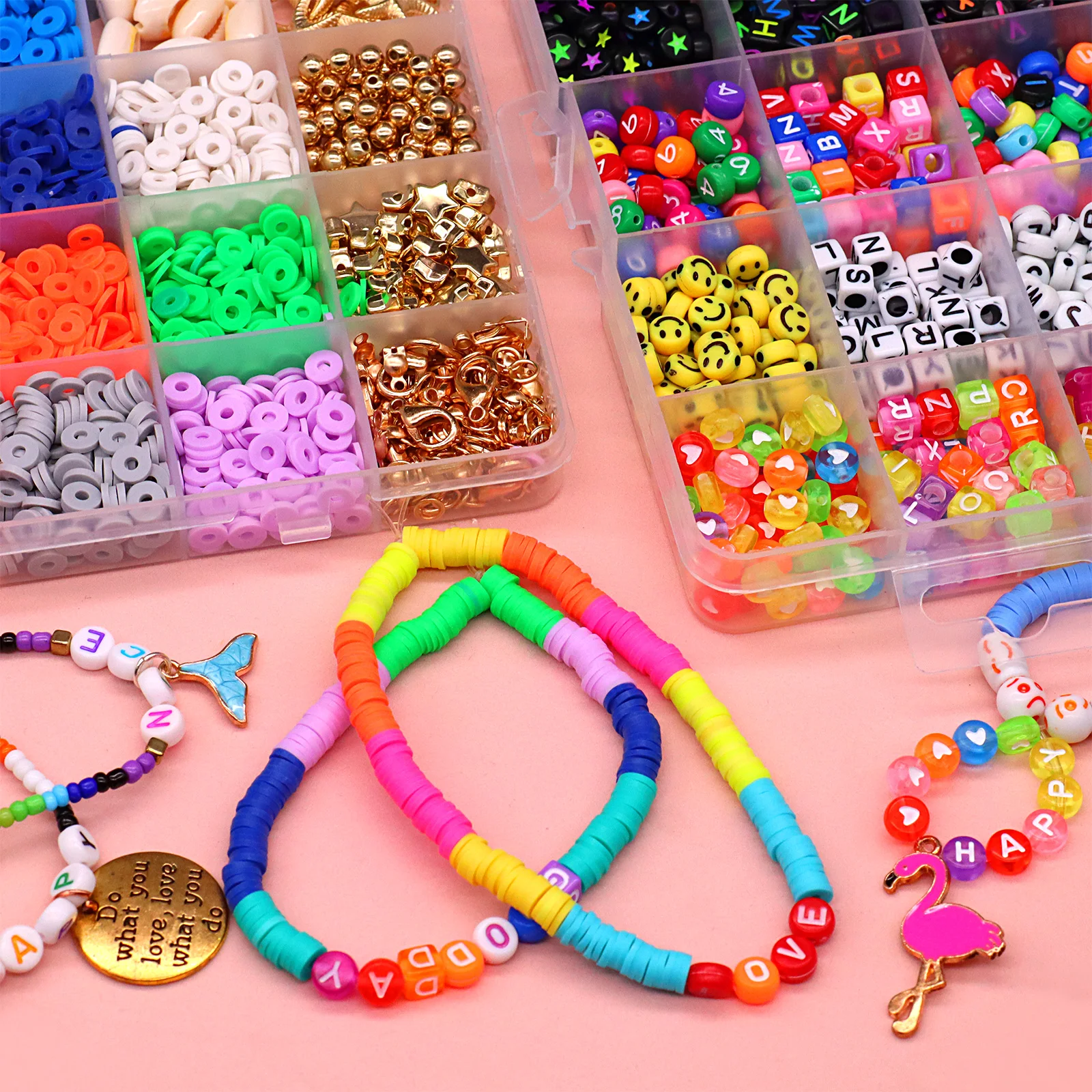 

Глиняные бусины для изготовления браслетов, два набора, DIY Набор для создания украшений, 4000 шт. глиняные бусины, 660 шт., буквы, смайлик, бусины, ...