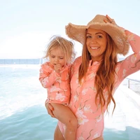 mother daughter one piece swimsuits long sleeve mommy swimwear zipper front mom and girls bathing suit family matching clothes