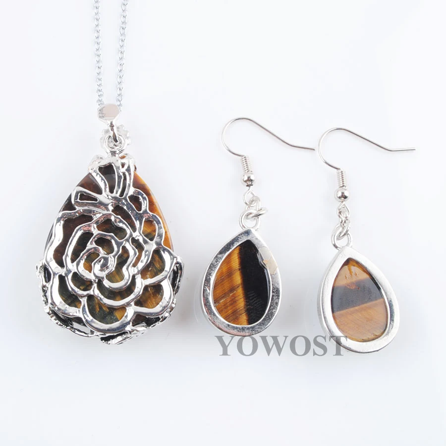 Для женщин стильный элегантный комплект серьги и тигровый глаз бусы из