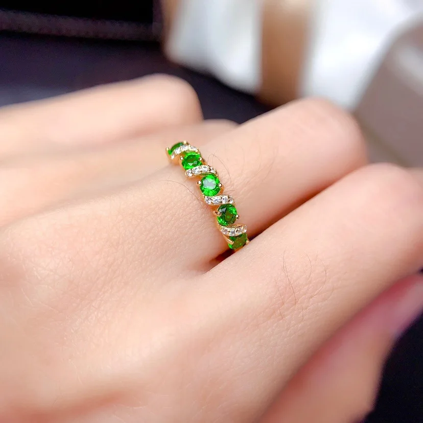 

925 New Fashion Temperament Simulated Emerald Tourmaline Color Treasure Full Diamond Adjustable Ring For Women Exquisite Jewelry