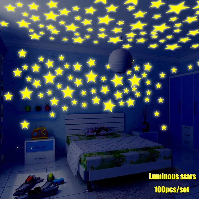 

Комнатные наклейки, украшение детской комнаты, светящиеся в темноте 3 см 100 шт./лот, светящиеся звезды, настенная наклейка, настенные наклейк...