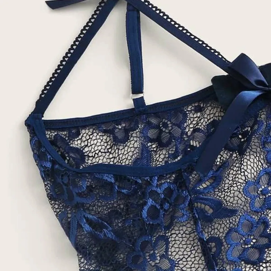 Пикантные Для женщин боди с бантом кружевное платье открытой промежностью Тэдди