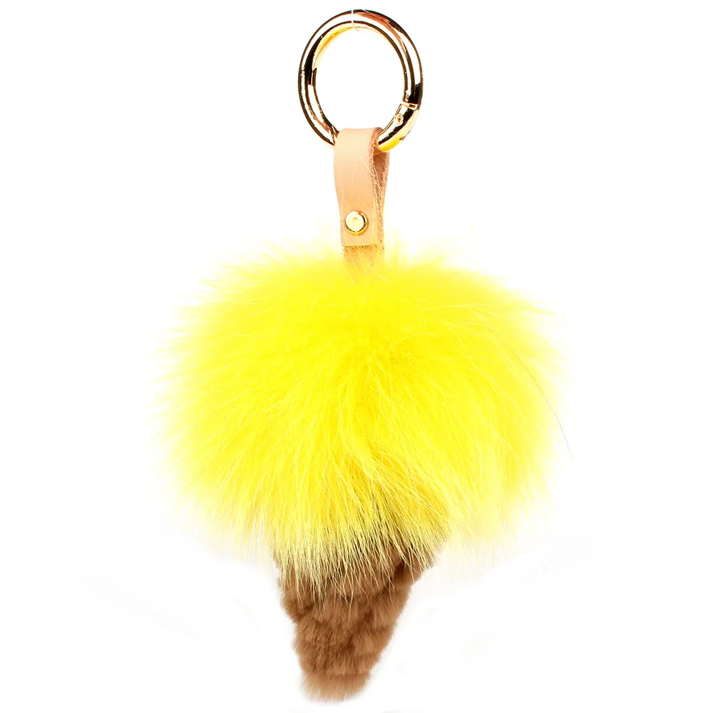 Yellow MINI SIZE Распродажа пушистый натуральный Лисий мех настоящий кроличий мех брелок с помпоном мороженое брелок Подвеска женская сумка Шарм подарки на день рождения - Color: Yellow MINI SIZE