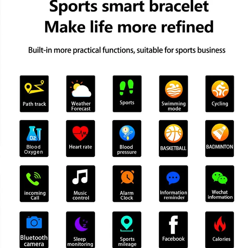 

F15 Smart Bracelet Waterproof IP67 Call Reminder Blood Pressure Monitor Pedometer Cycling Smart Watch meter Heart Rate
