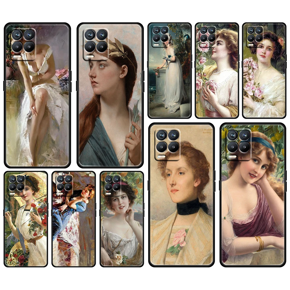 

Painting watercolor girl For OPPO Realme Narzo 30 20 8 8i 7 6 5 3 2 Pro Global 5G Soft TPU Silicone Black Phone Case Cover