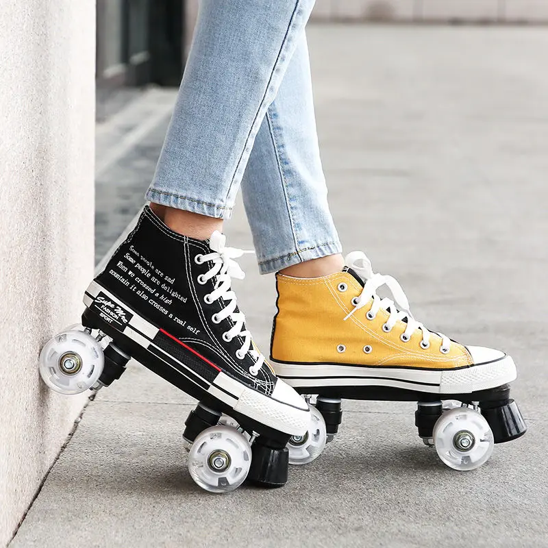 

Кроссовки на роликах для мужчин и женщин, дышащие, двухрядные, для улицы, летняя обувь, колеса-вспышка, черные, красные, черные, желтые