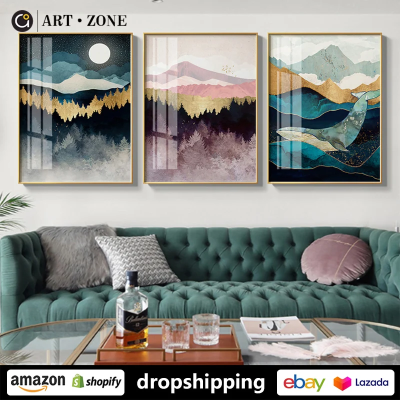 

ART ZONE Modern abstract color Landscape Painting Ink prints Wall Art Canvas posters Artwork Living Room bedroom kitchen decor