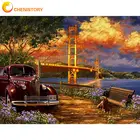 CHENISTORY рамка 60x75 см масляный Набор для рисования по номерам автомобиля на мостике пейзаж картина по номеру акриловый холст ручная работа искусство