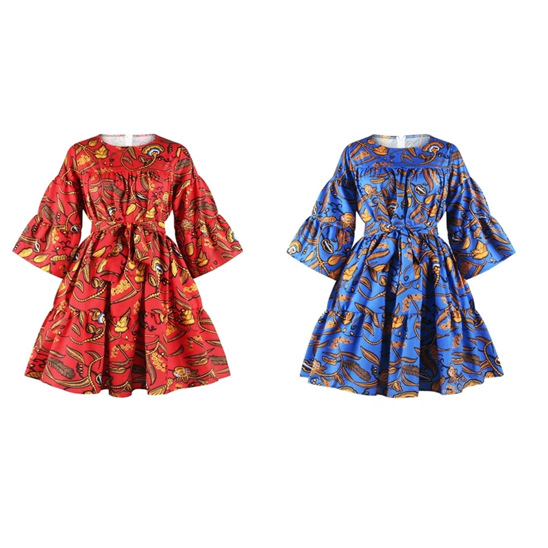 Африканская одежда женское платье пояс Дашики цветочный принт лето половина