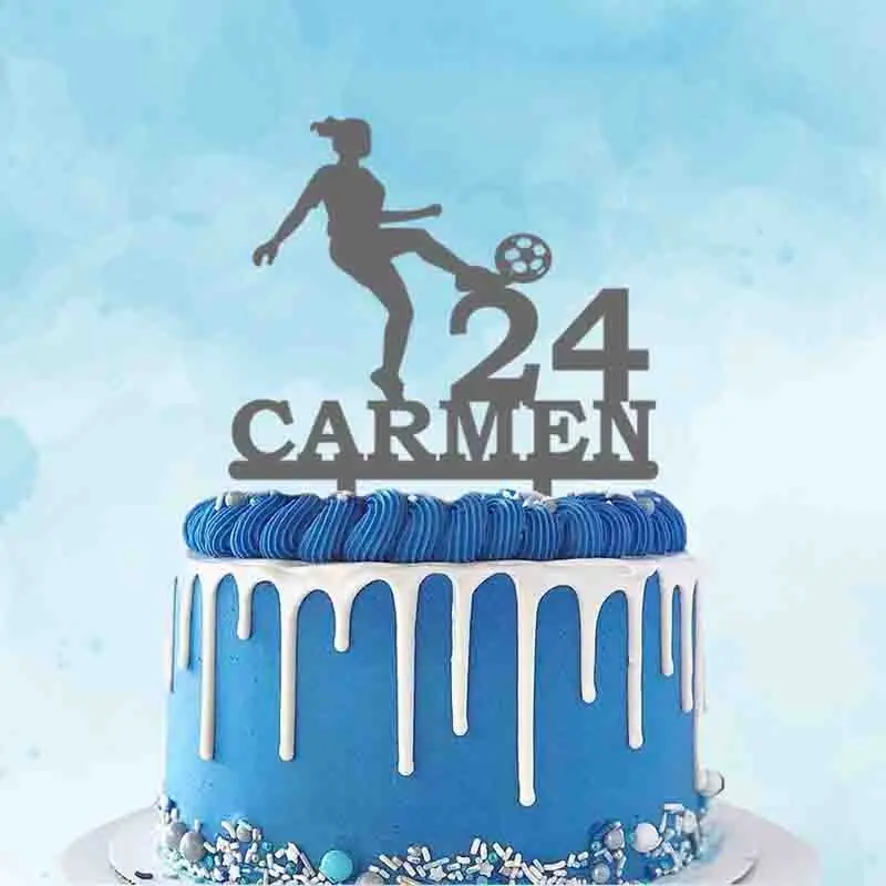 

Personalized Football Cake Topper Custom Name Age Girl Playing Football For Football Player Birthday Party Cake Decoration