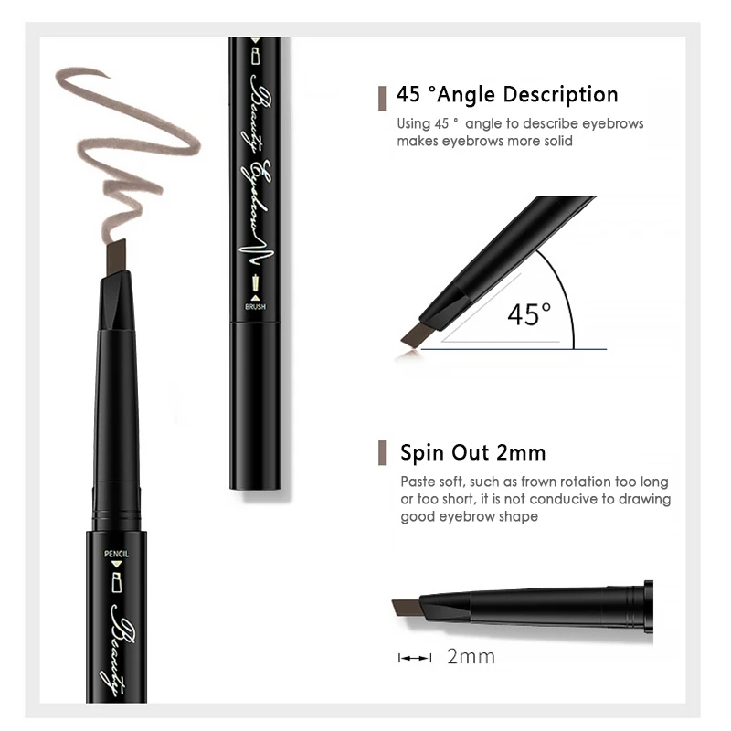 Карандаш для бровей с двойной головкой водостойкий и устойчивый к поту