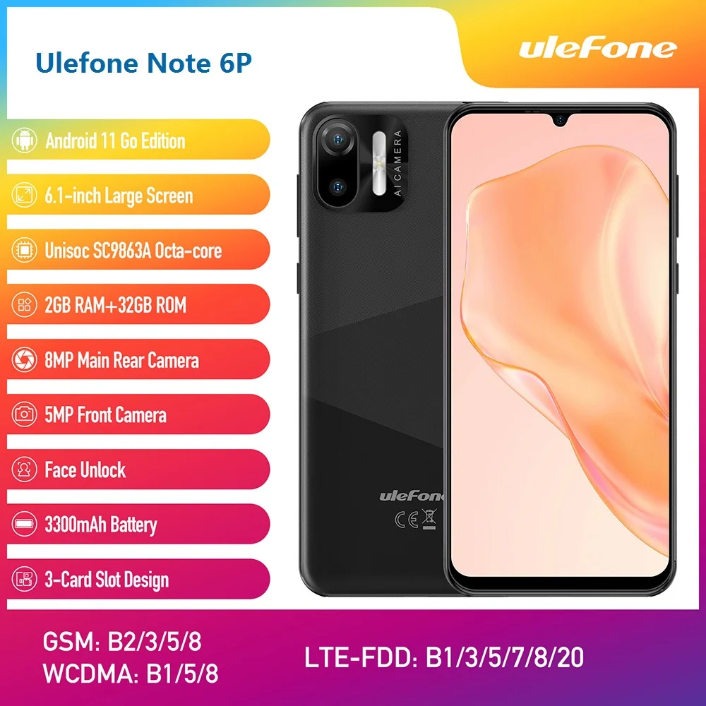 Смартфон Ulefone Note 6P 4G LTE 2 + 32 ГБ Android 11 6 1 дюйма 3300 мАч | Мобильные телефоны и