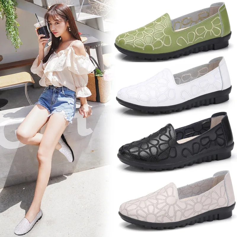 

Leather Casual Women's Shoes Middle-Aged and Elderly Mom Shoes Flat White Shoes Foreign Trade Women's Doug Shoes Nurse Shoes