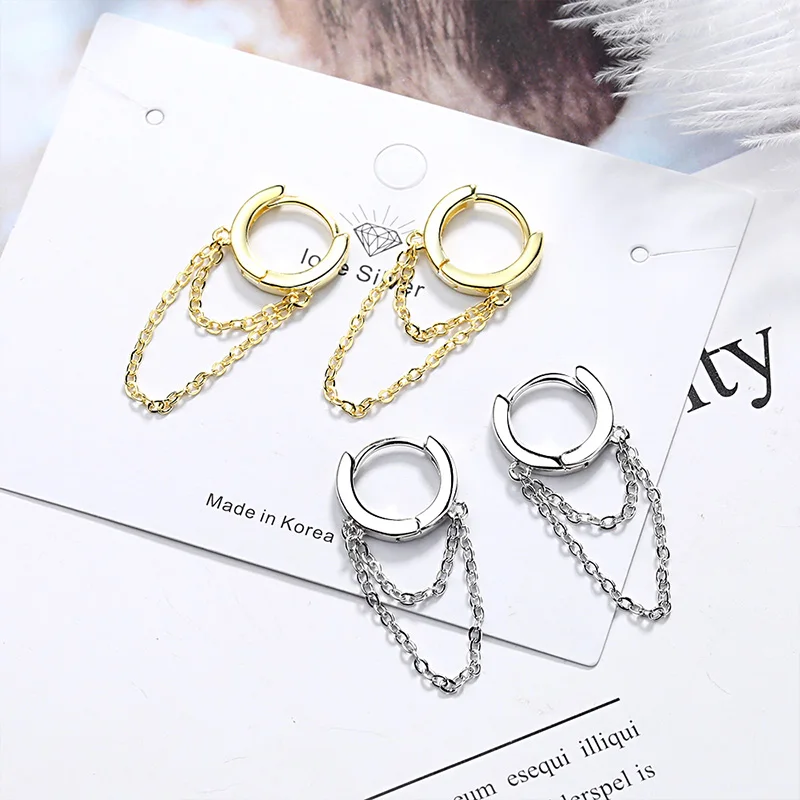 Silver Colour Woman Earring Hoops Luxury Minimalism Huggie Earrings Sleeper Fashion 14k Gold Original Trend Chain Jewelry