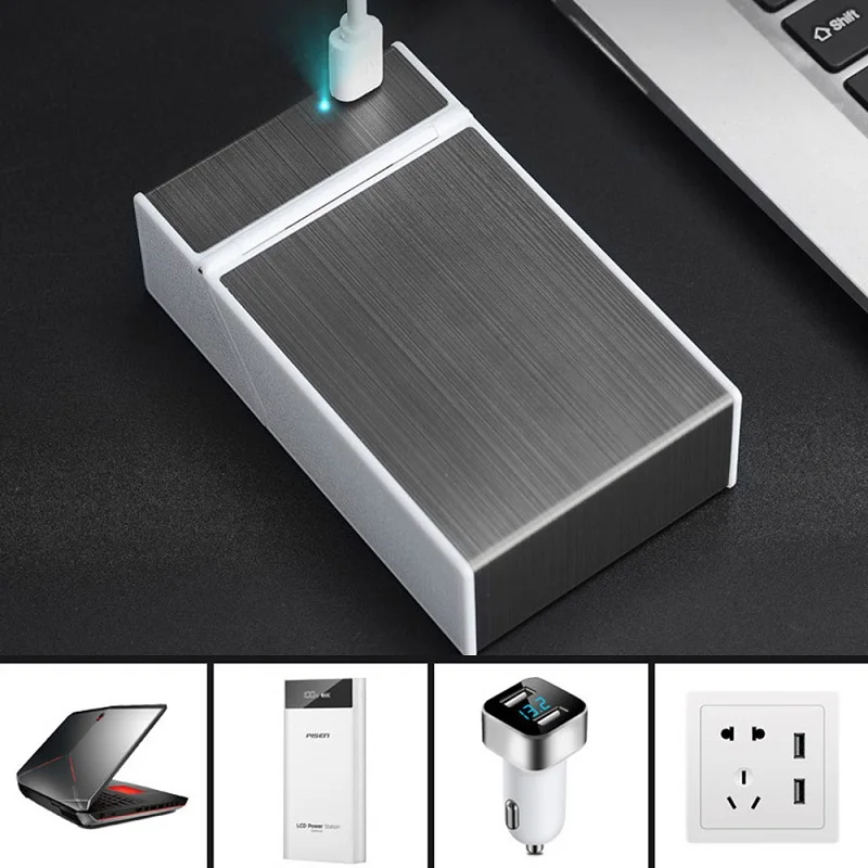 Металлический чехол для сигарет из смолы Электронная USB зажигалка хранения