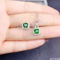 kjjeaxcmy fine jewelry 925 sterling silver inlaid natural diopside womens trendy chinese style round ring pendant set support d