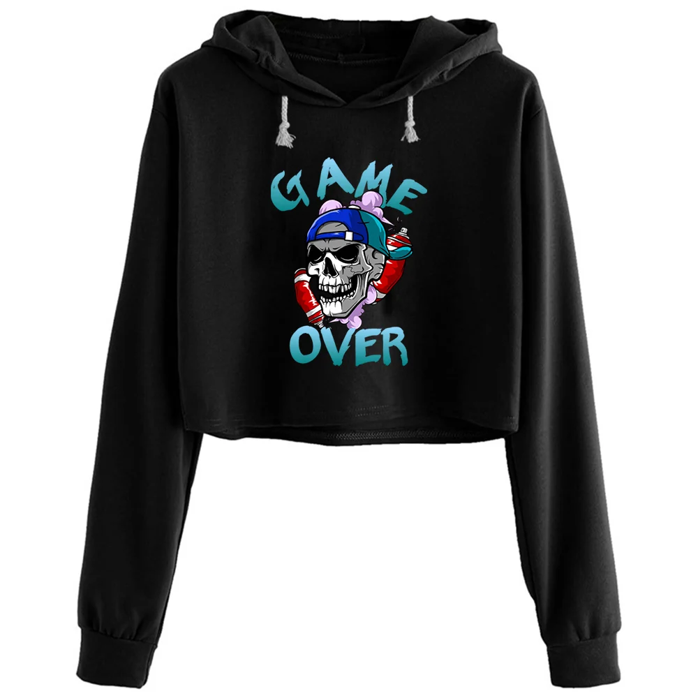 

Game Over Crop Hoodies Women Y2k Kawaii Goth Grunge Pullover For Girls