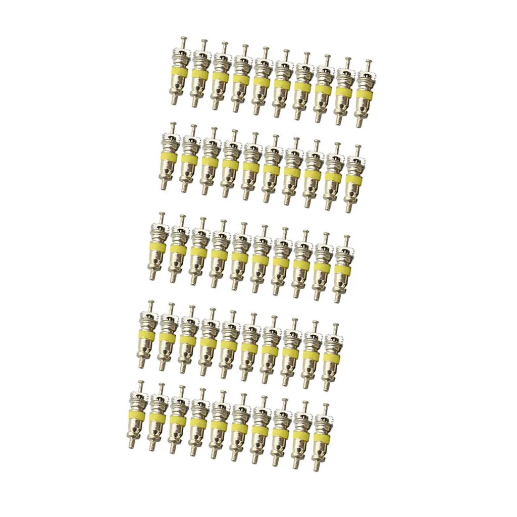 

50 Pieces Car TPMS Tire Valve Stem Core Kit Yellow Band