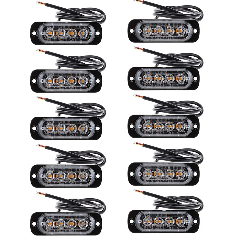 

Bulbs Car strobe Lights IPX-4 Replacement 10pcs Bar Amber 12-24V Lamps