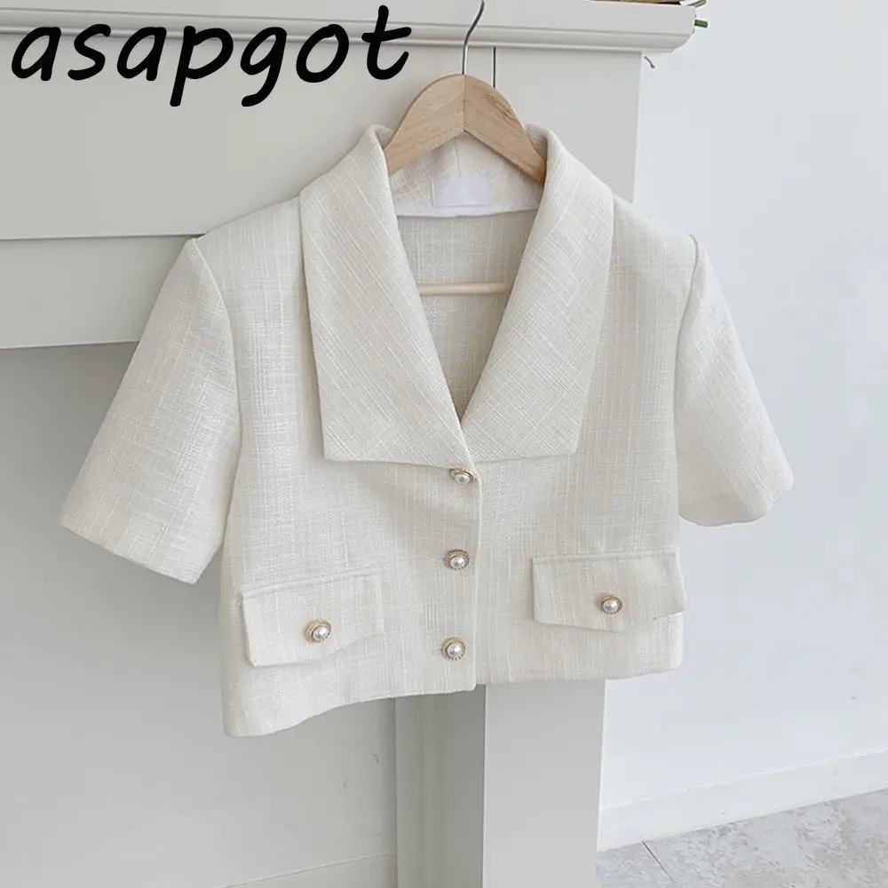 

Coats & Jackets Summer Elegant Sweet Vintage Temperament Turn Down Collar Short Sleeve Jacket Office Lady Women's Clothing