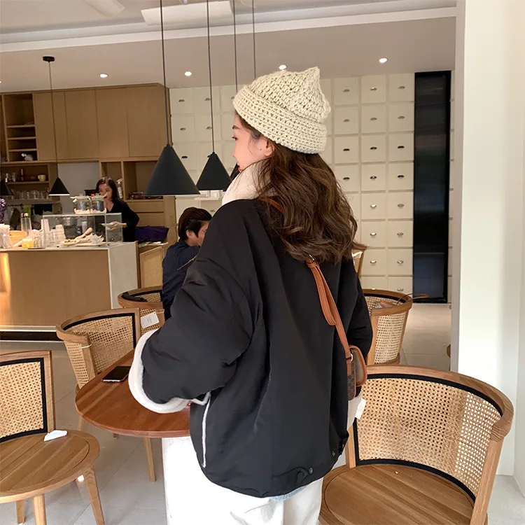 Вертикальный стоячий воротник шерсть ягненка плюс бархат мотоциклетная Женская