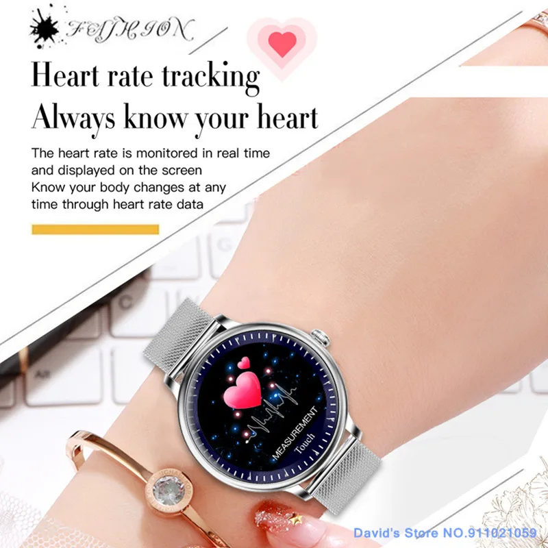 

2020 Stylish Women Smart Watch 1.08 Inch Round Screen Smartwatch For Lady Heart Rate Monitor Compatible For Android and IOS
