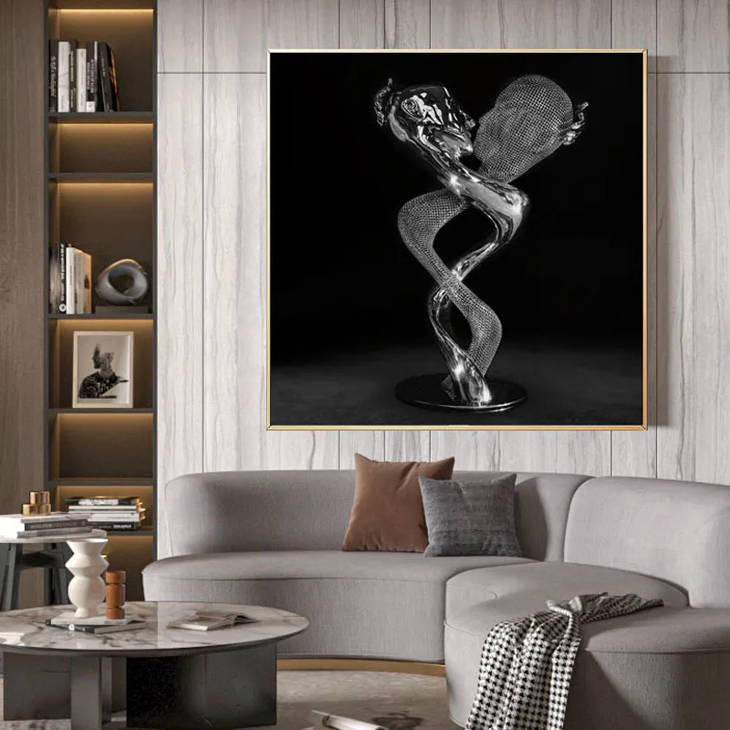 Скандинавская Металлическая Статуя пар холст картина плакаты и абстрактная