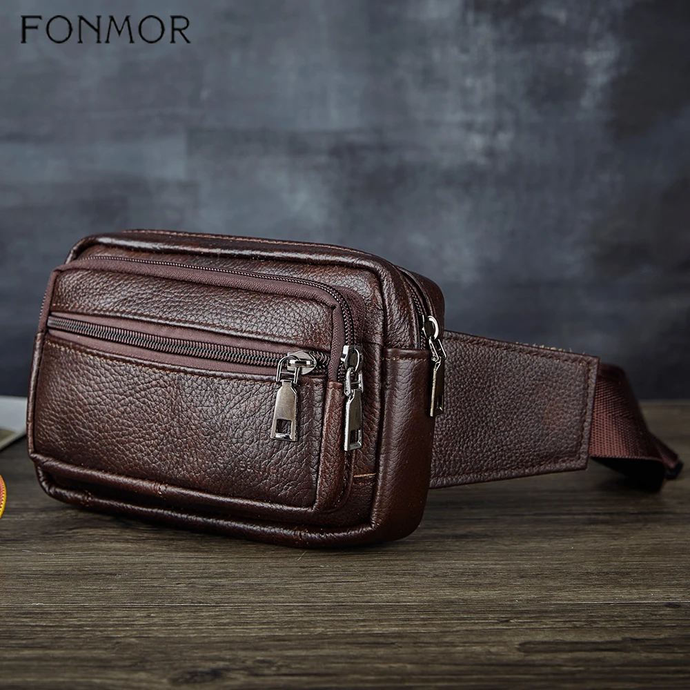 Поясная Сумка из натуральной кожи для мужчин многофункциональная забавная