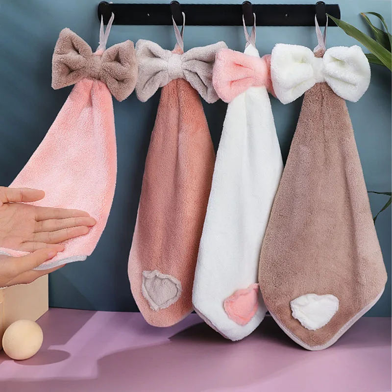 

Soft Coral Fleece Hand Towels Bathroom Quick Dry Washcloth For Home Cleaning Tool Accessory Wall Mounted Kitchen Supplies