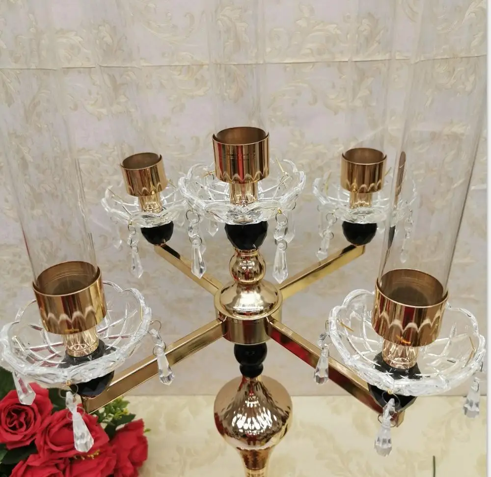 

3 -5 arms Metal Candelabra Candle Holders Candlesticks With Glass cover Romantic Wedding Table Centerpiece Crystal candle Stand