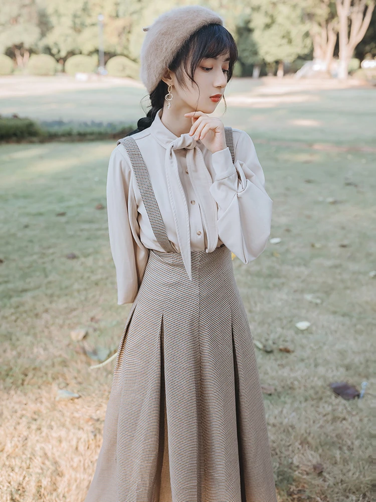 Новинка 2019 модная женская одежда клетчатое ретро платье комплект из двух