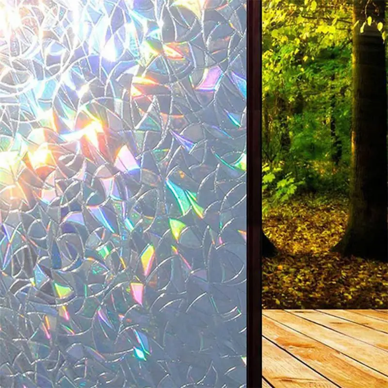 

Rainbow Window Film 45 X100cm Non-Adhesive Static 3D Irregular Pattern Colorful Decorative Privacy Sun Protection Glass Stick