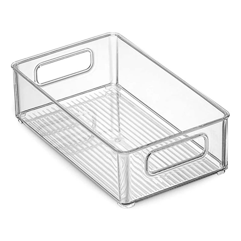 

6Pcs Refrigerator Organizer Bins Stackable Fridge Organizers with Cutout Handles Clear Plastic Pantry Food Storage Rack