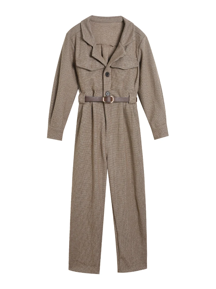 

Women's Jumpsuit Autumn V-Neck Pockets Ankle-Length Straight Cargo Pants High Street Wear Sashes Overalls