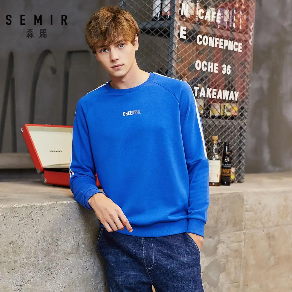 SEMIR мужская толстовка с длинными рукавами реглан мужской пуловер толстовка с боковой полосой на рукаве ребристая Шея манжеты и подол Мода