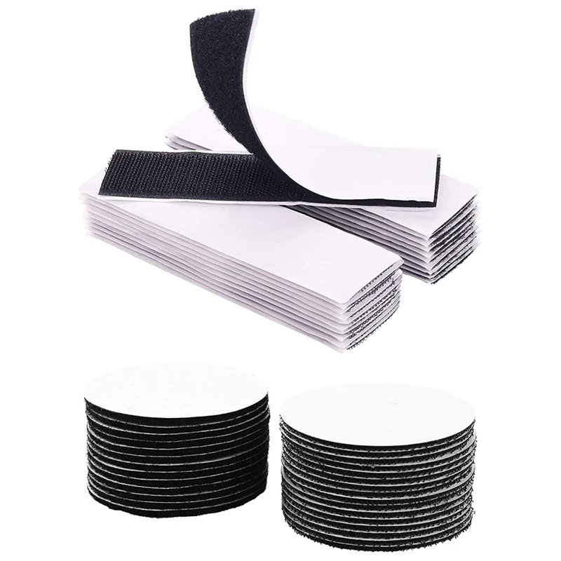 

32 Pairs Hook And Loop Tape Fastener (Dia. 2.4Inch)+Rectangle (1.2Inch X 4.7Inch)Adhesive Hook Loop Strip Mounting Tape