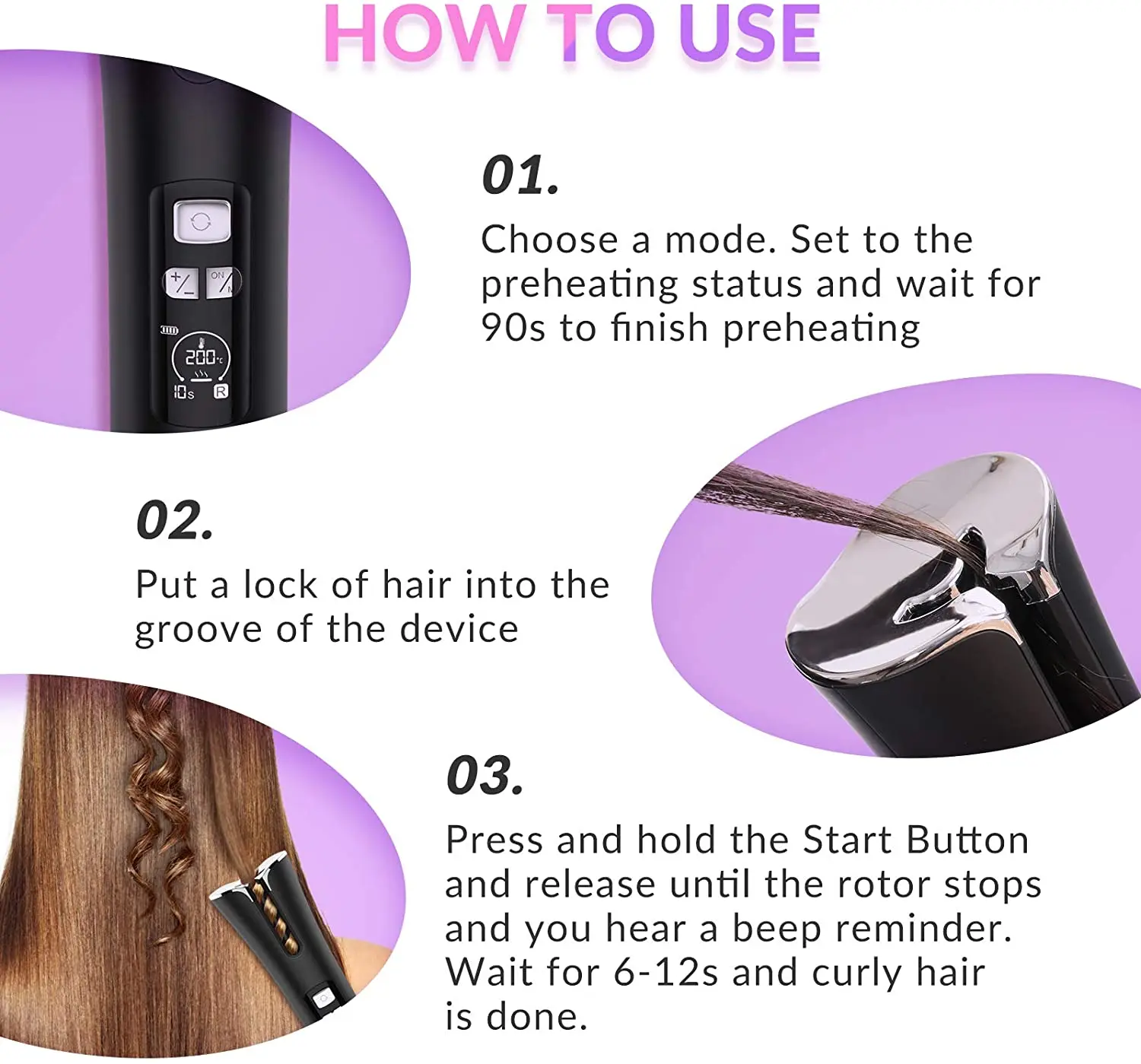 Automatic Curling Iron Cordless Hair Curler Auto Rotating Ceramic Rechargeable USB Waver Tongs Wand | Красота и здоровье