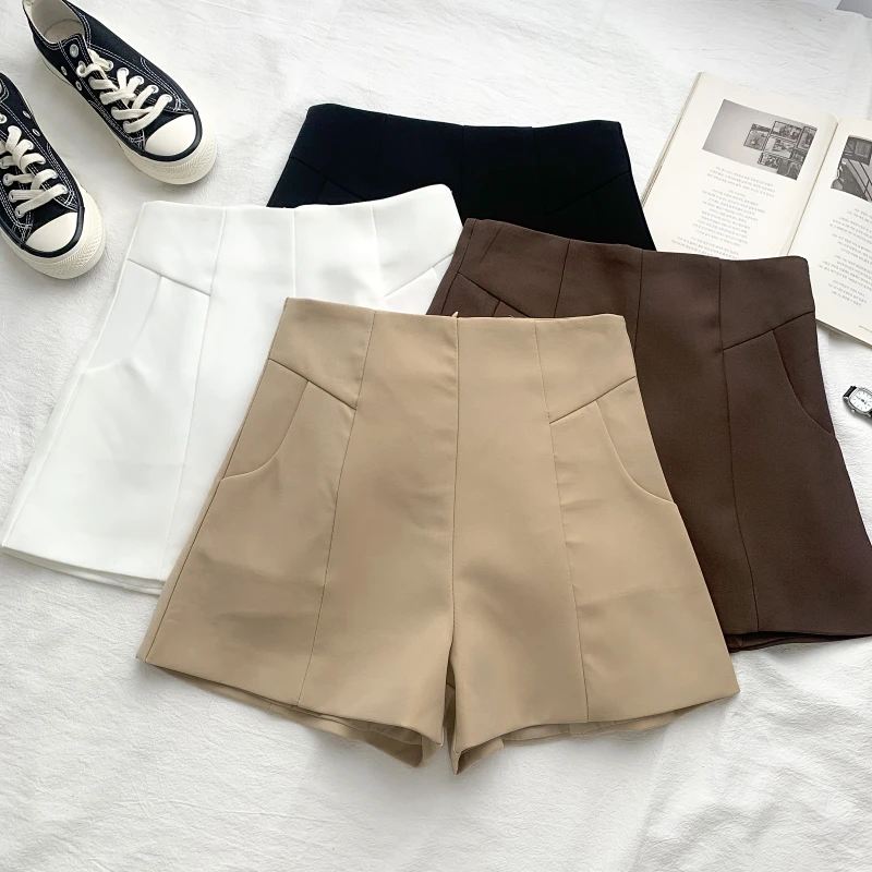 

Unua amo 2021 Summer Shorts Women Korean Style Solid Color Office Work Casual High Waist Wide Leg Suit Shorts Ladies