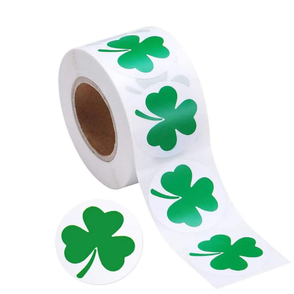 

500PCS St. Patrick's Day Stickers Labels Roll Shamrock Stickers, Green Irish Clover Stickers Party Favors Decorations St.patrick