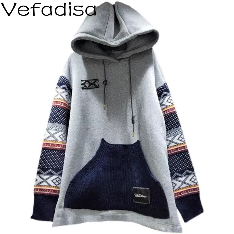 

Модный свитшот Vefadisa в клетку с вязаными рукавами, Осень-зима 2021, толстый Свободный свитшот в стиле ретро с капюшоном TT635