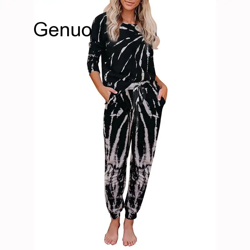 The New Tie-dye Two-piece Suit Nightclothes European And American Casual Home Clothing Pajamas Sleepwear Woman Pyjamas Homewear