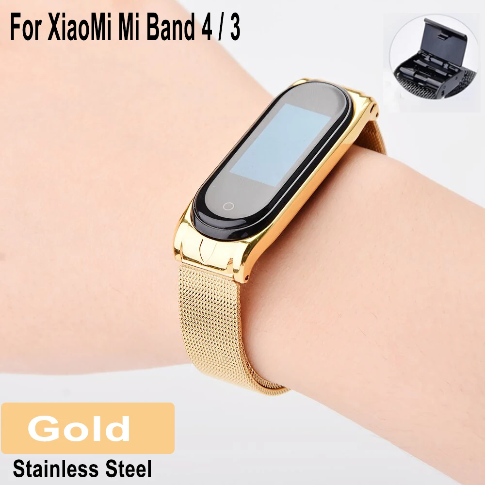 Браслет Mi Band 4 браслет из нержавеющей стали для Xiaomi Mi браслет 4 3 Mi4 сменный ремешок Miband 4 3 металлические браслеты Pulseira - Цвет: Gold