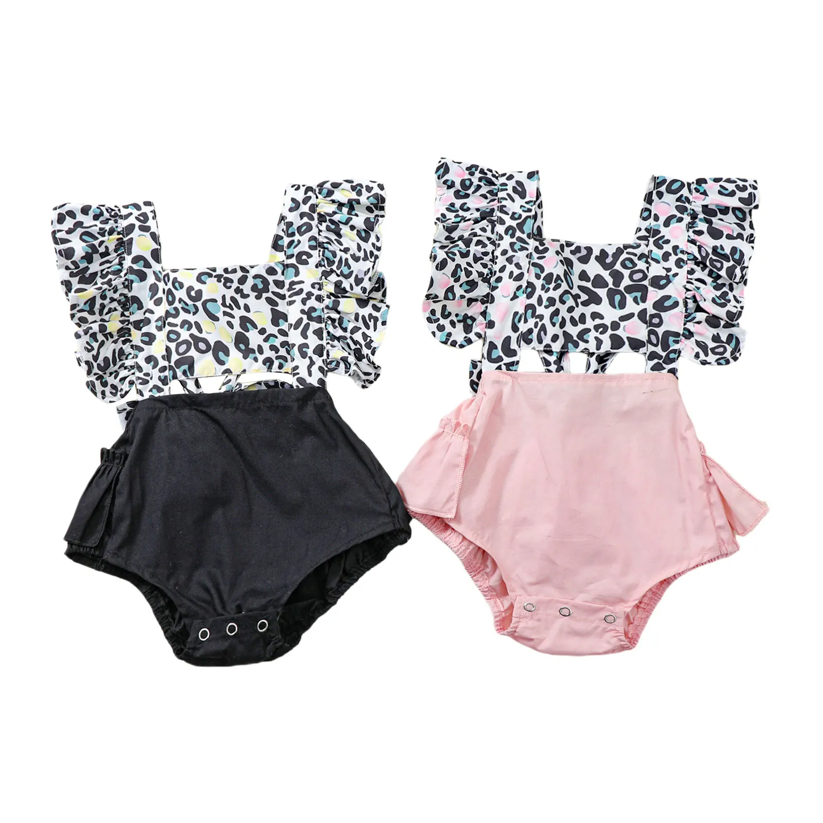 

Baby Summer Clothing Infant Babies Bodysuits Toddler Leopard Print Fly Sleeve Casual Clothes for 0-24M