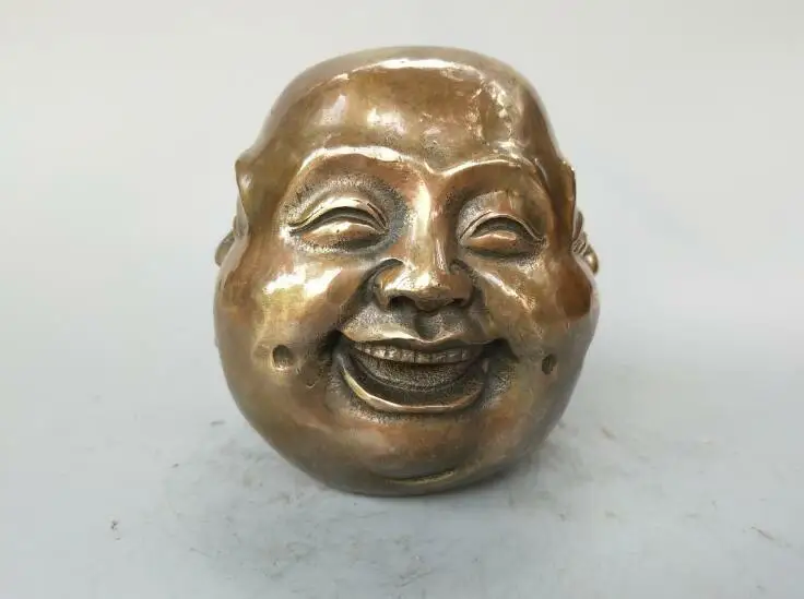 

Chinese Pure Brass Pleasure, Anger, Sorrow, Joy Four Face Buddha Head Statue