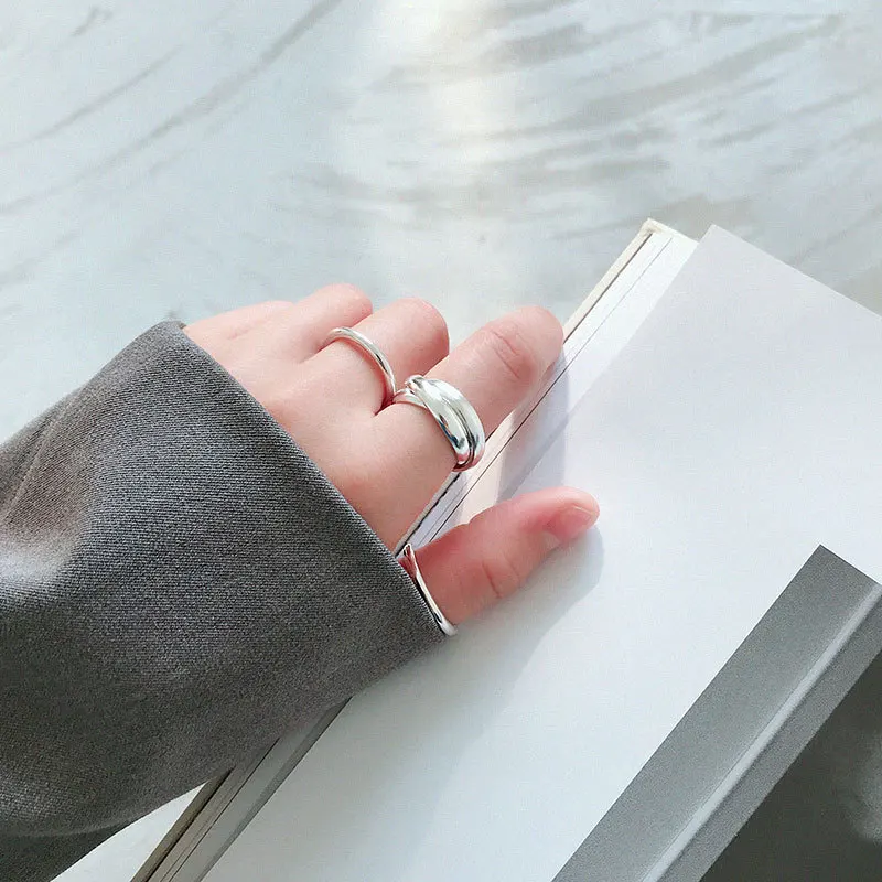 

Bijoux 2020 Simple Style 925 Sterling Silver Multilayer Line Rings For Women Gifts Large Chains Rings adjustable